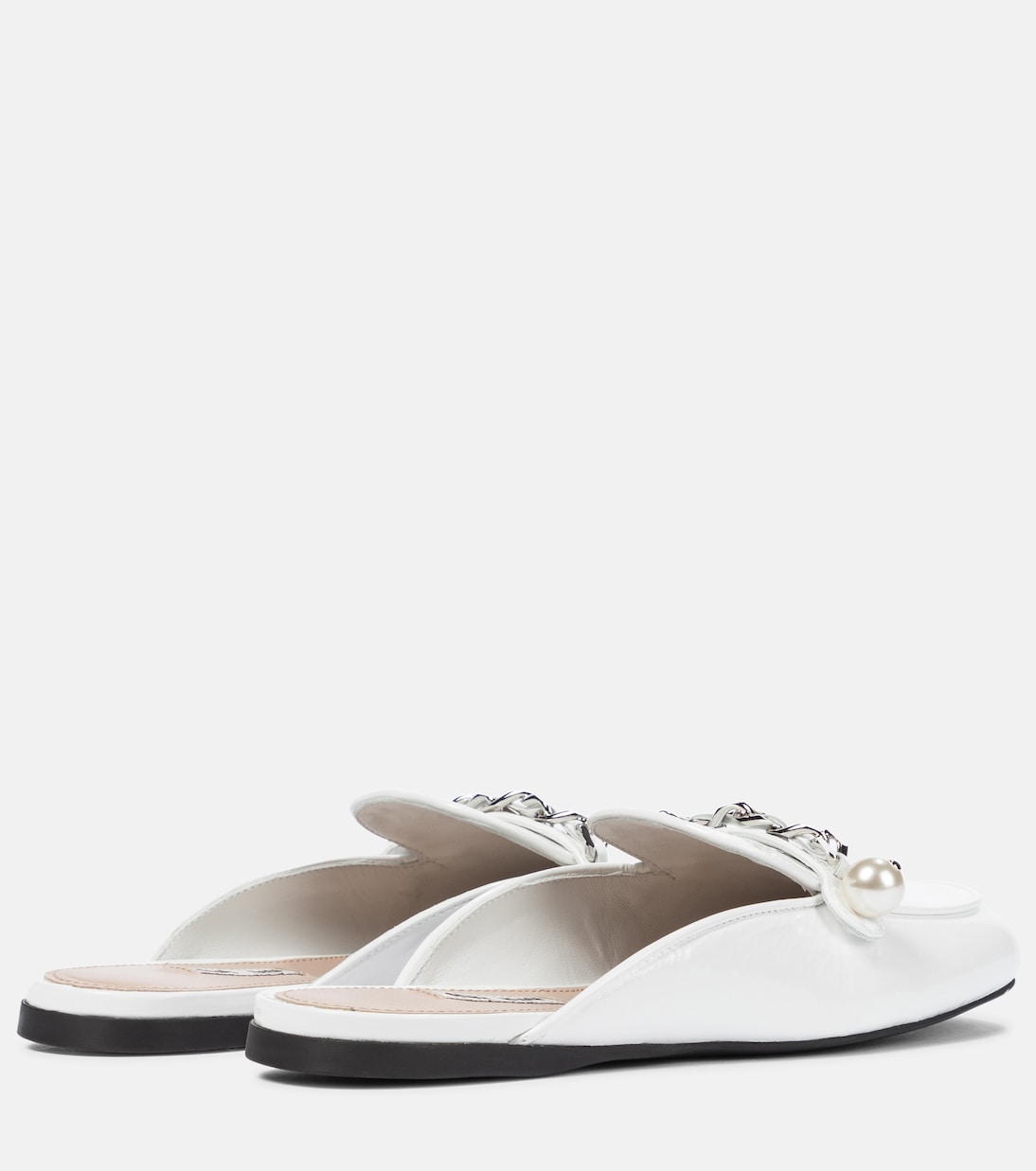 Тапочки из лакированной кожи с декором Miu Miu, Bianco — фото 3
