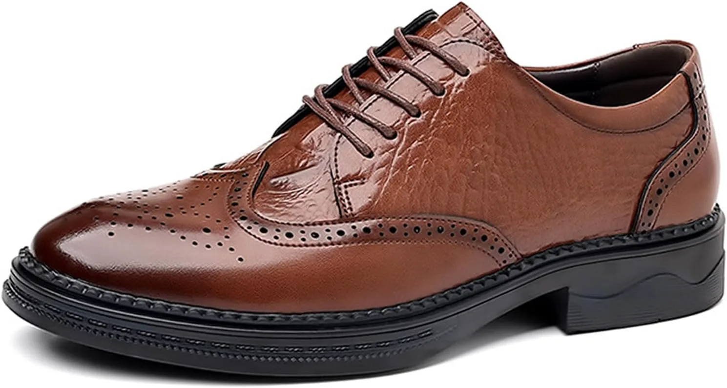 

Мужские броги оксфорды, формальные туфли, повседневные деловые кожаные туфли с резным узором, шнуровкой, крылышками, дезерты без шнурков Aceptolcom, коричневый