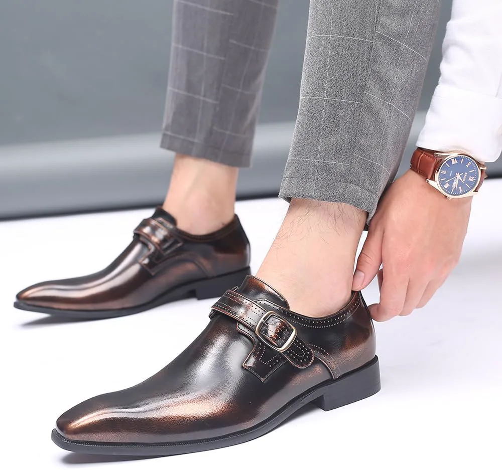 

Мужские классические кожаные туфли оксфорды с шнуровкой, заостренным носком, современные формальные туфли для мужчин Abborora, бронза