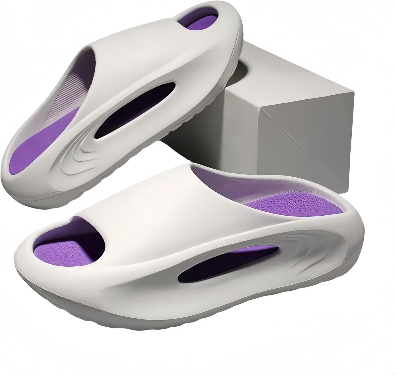 

Мужские сланцы WARKTMY Cloud, противоскользящие с толстой подошвой, для повседневного ношения и пляжа, подходящие для дома и улицы, белый/фиолетовый