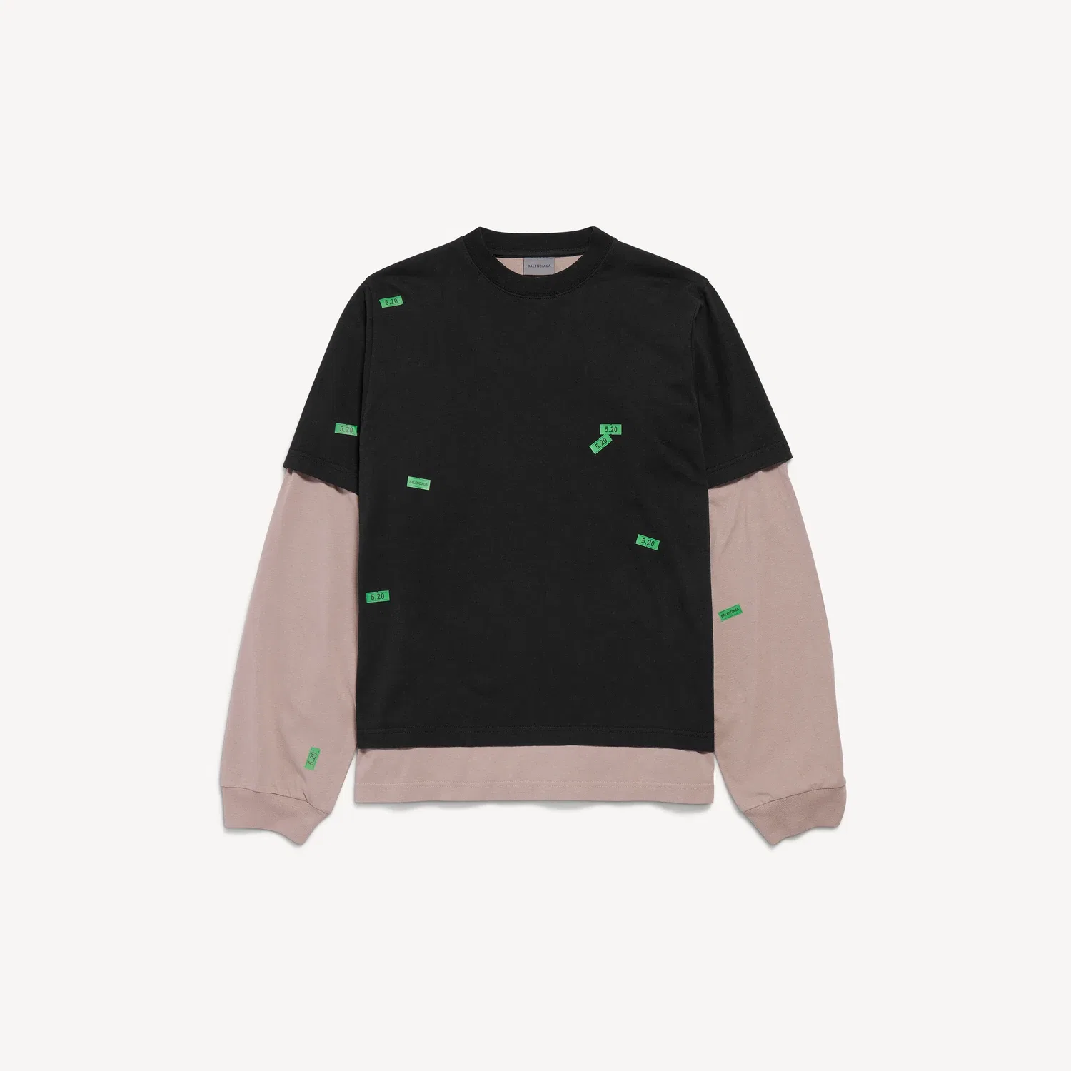 Мужская гибридная двойная футболка 520 Stickers черная/зеленая BALENCIAGA, черный
