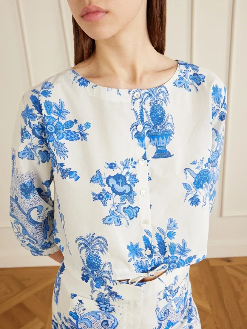 Блузка из хлопка с цветочным принтом New Jinny Chintz Emporio Sirenuse, белый — фото 4