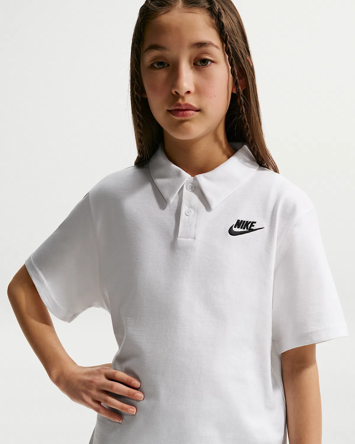 Детская трикотажная футболка-поло Nike Sportswear Club, White/Black — фото 2