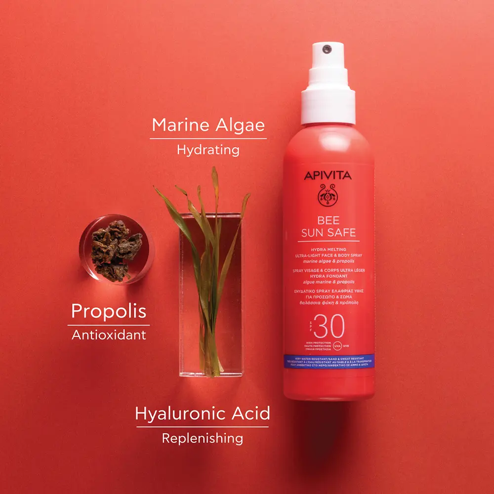 Солнцезащитный крем Bee Sun Safe Hydra Fresh Spray Para Rostro Y Cuerpo Spf 30 Apivita, 200 мл — фото 3