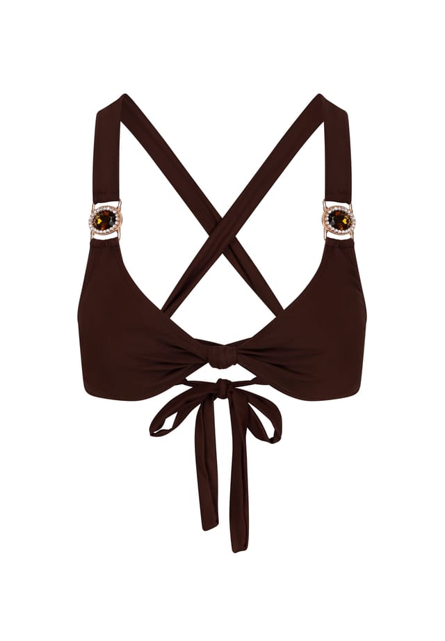 

Верх бикини Amour knot с модной шнуровкой на спине Moda Minx, цвет coffee
