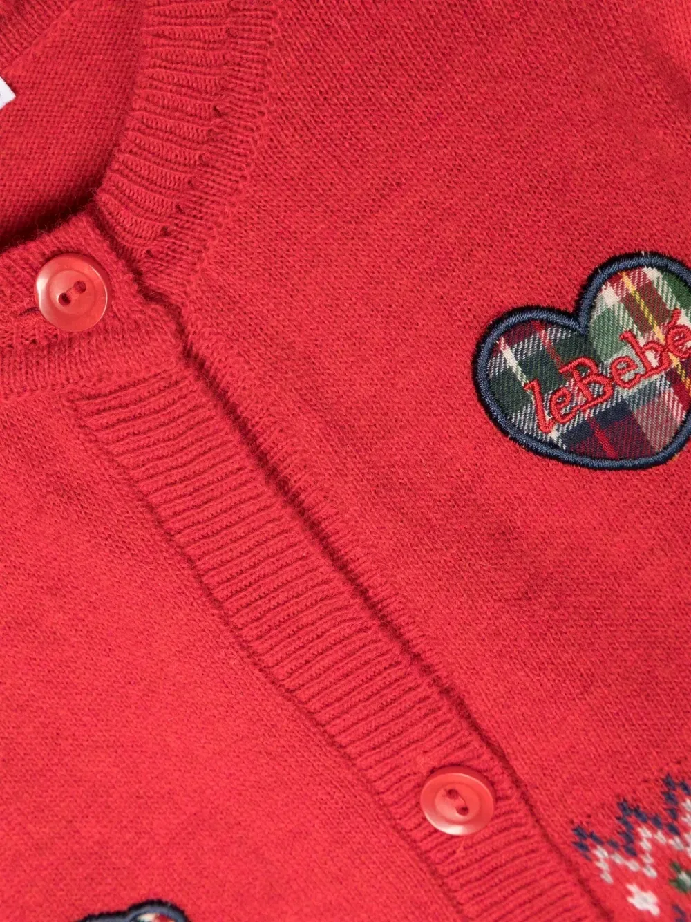 Кардиган вязки интарсия с нашивкой-логотипом Le Bebé Enfant, красный — фото 3