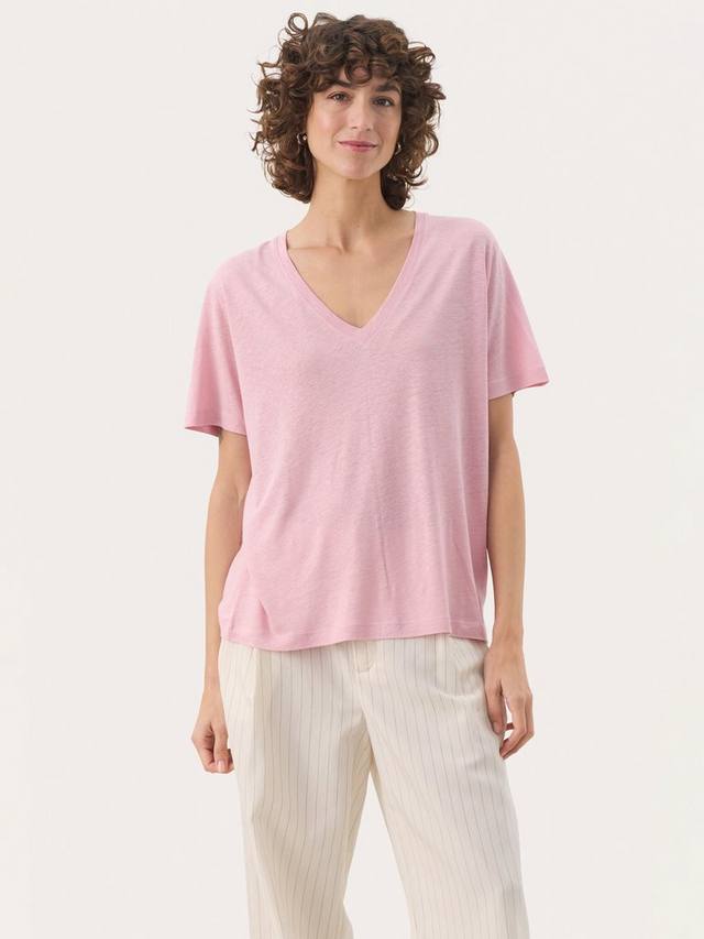 

Футболка Riona с V-образным вырезом из льняной ткани Part Two, Pink Nectar