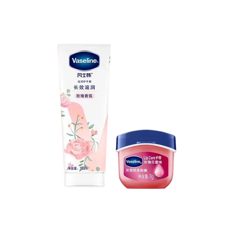 Vaseline Набор для увлажнения и ухода за кожей с успокаивающим эффектом 100 мл+7 г, Two-Piece Set: Rose Hand Cream 100ml+Rose Lip Balm 7g
