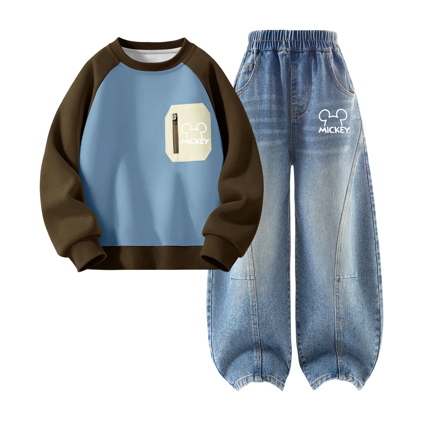 Детская повседневная спортивная футболка с круглым вырезом Disney, Thick Board Line K Blue Coffee+Line K Denim Light Blue