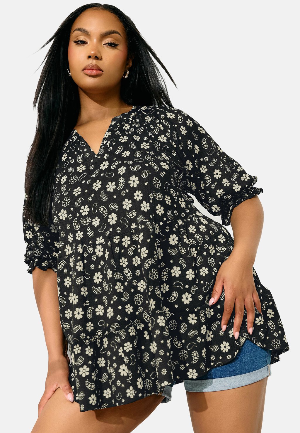 

Футболка с принтом FLORAL PAISLEY Yours Clothing, антрацит