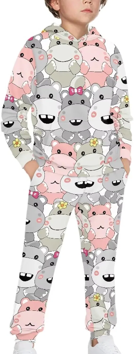 Детский спортивный костюм из толстовки и джоггеров YECARYPOD, Cartoon Hippo — фото 3
