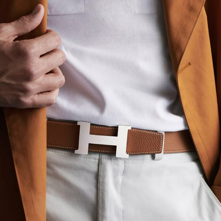 Удобный мужской ремень Hermes с серебряной пряжкой из двухсторонней кожи телячьей Того черного цвета Ширина 3,8 см — фото 2