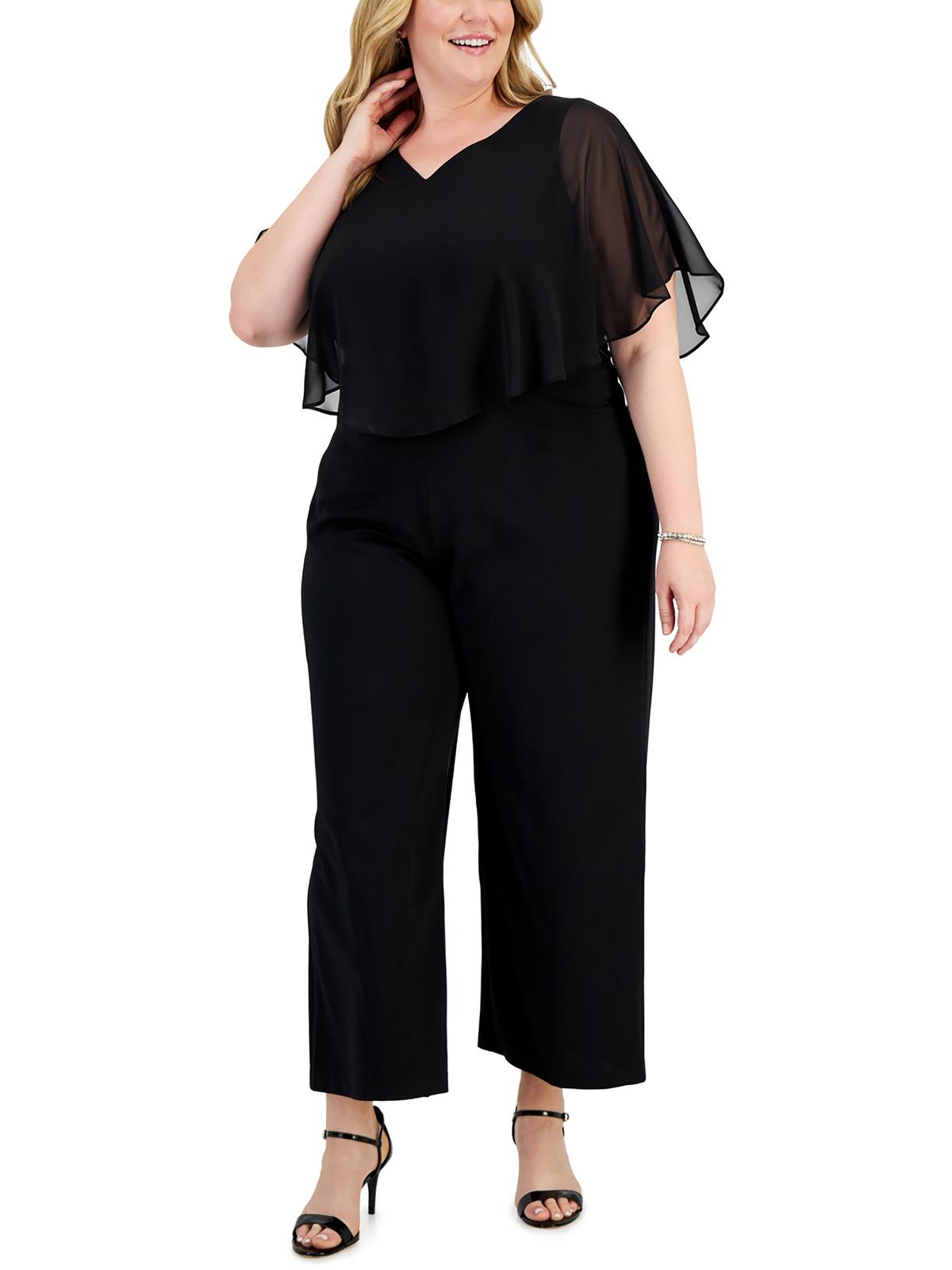 

Плюс Женский Комбинезон Overlay Solid Connected Apparel, черный
