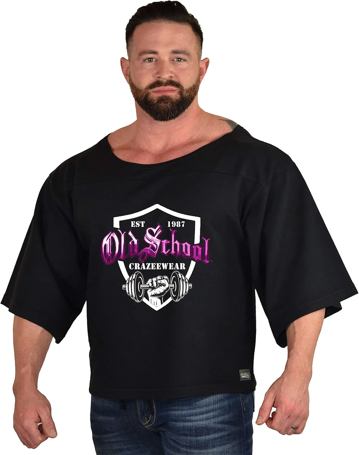 

Мужская черная оверсайз футболка Rag Top с 3/4 рукавом и дизайном 87 Old School Crazee Wear