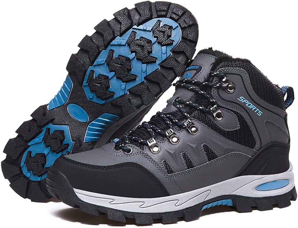 

Мужские зимние снегоступы Kervaky, теплые ботинки до щиколотки с меховой подкладкой, противоскользящие кожаные ботинки для комфортной ходьбы, походов, кемпинга и путешествий с рюкзаком, серый