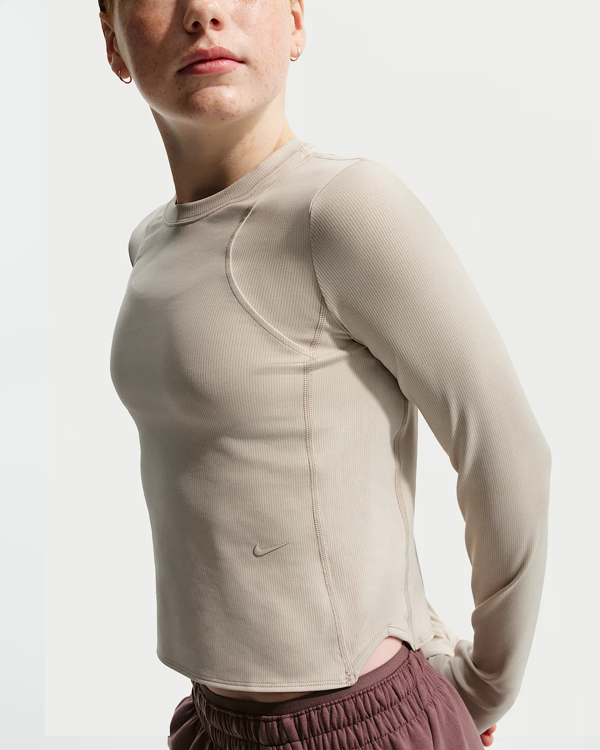 Детская футболка Nike MAVN Dri-FIT Ribbed с длинным рукавом, Cream II/Cream II/Cream II — фото 3