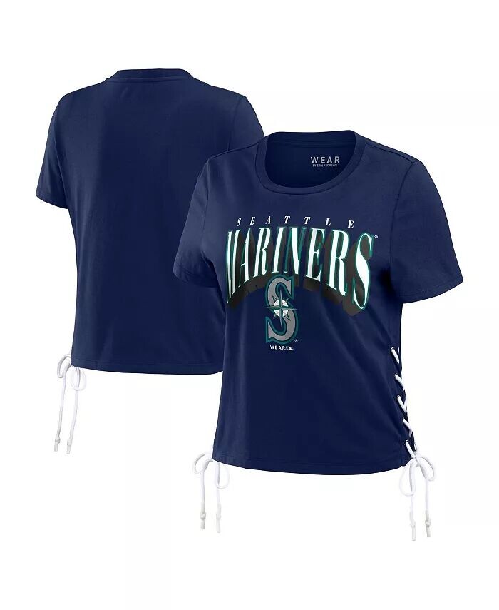 

Женская темно-синяя укороченная футболка со шнуровкой по бокам Seattle Mariners Wear By Erin Andrews, синий