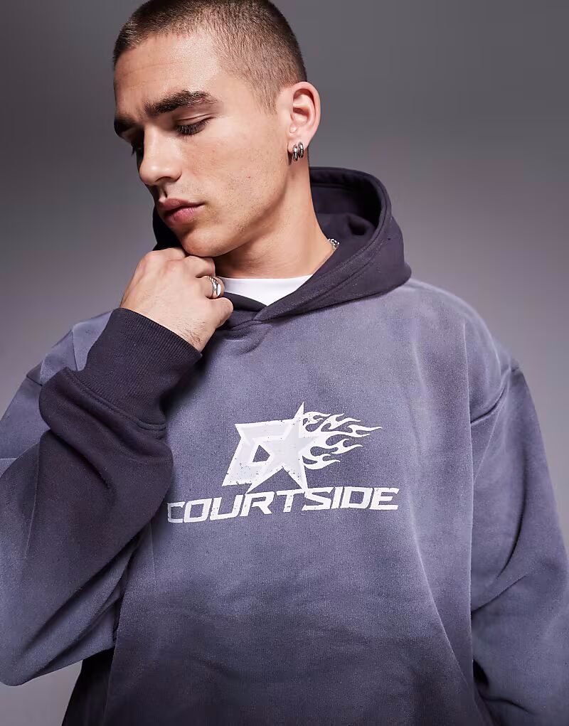 

Толстовка с капюшоном и логотипом серого цвета Courtside