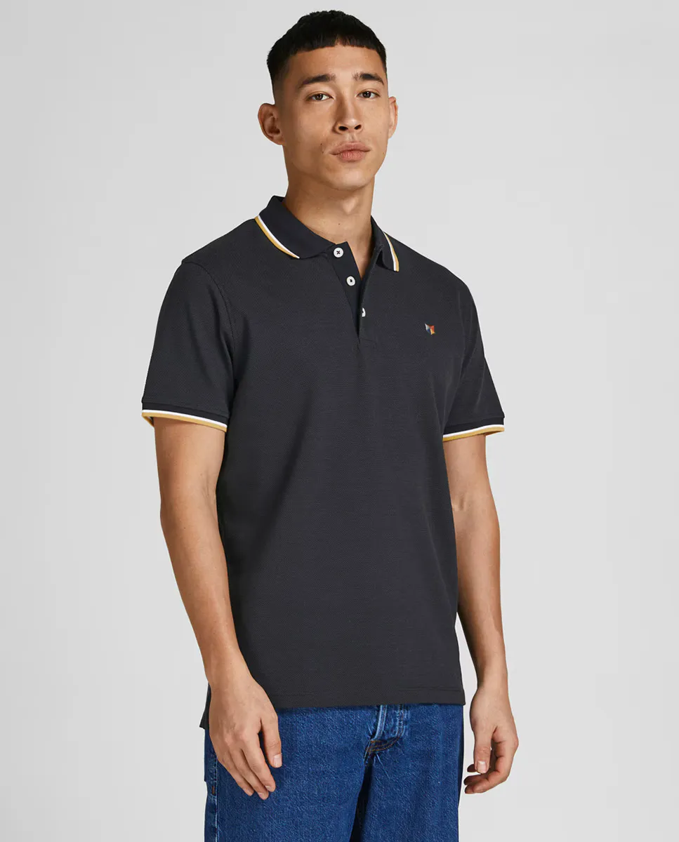

Мужская рубашка-поло с контрастным воротником Jack & Jones, черный