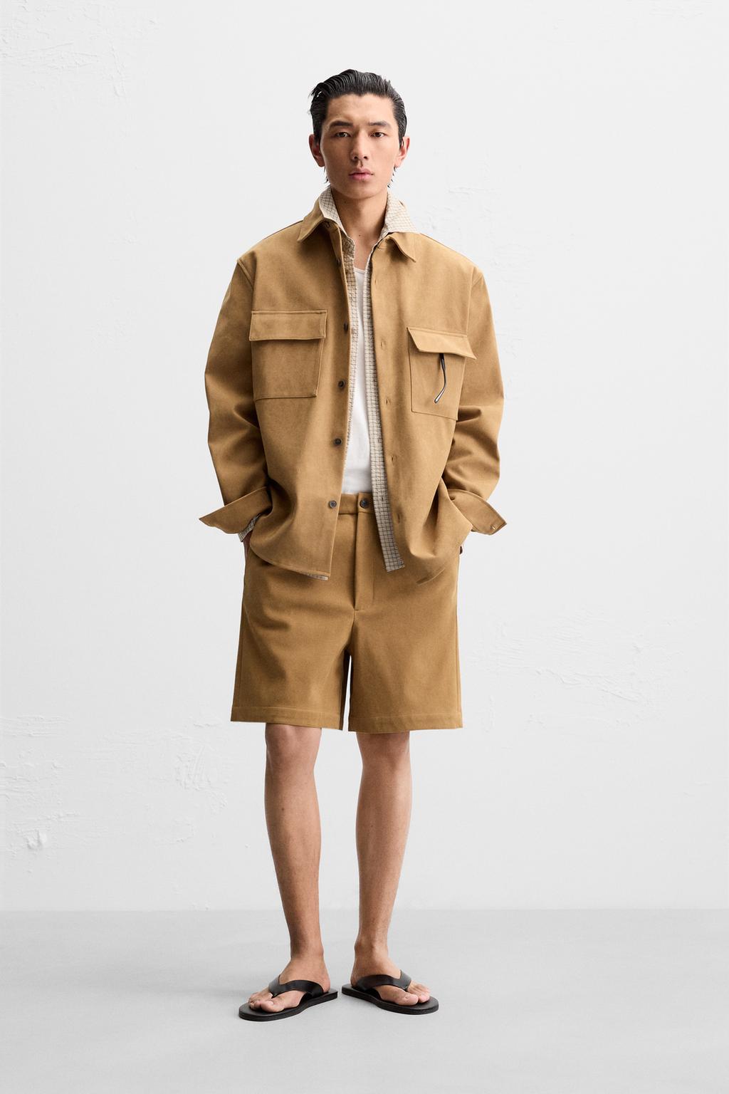 

Рубашка из искусственной замши ZARA, коричневый