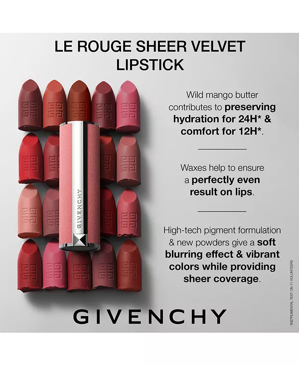 Le rouge прозрачная бархатная матовая помада Givenchy, 37 rouge grainé - best-selling vibrant, warm-toned red — фото 4