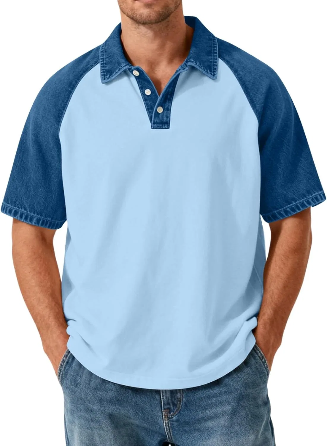 Мужское поло с коротким рукавом, хлопковое, Light Blue