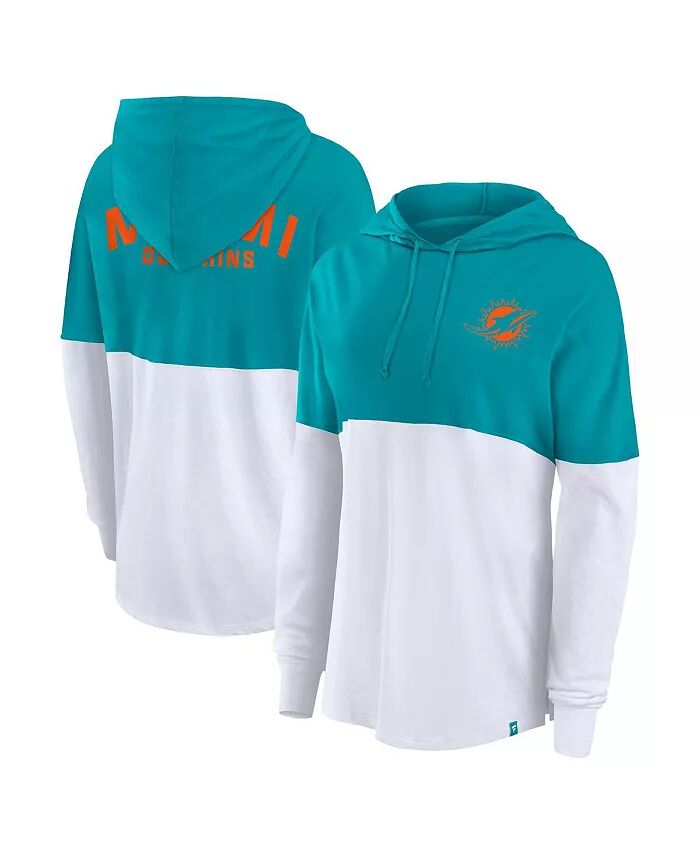 

Женская футболка-худи с длинным рукавом Miami Dolphins цвета морской волны/белого цвета с надписью Backup Option Fanatics