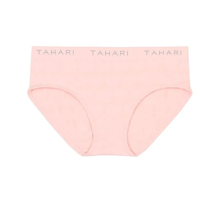 Комплект из 4 бесшовных однотонных трусиков-хипстеров с поясом с логотипом Tahari, blush nude, айвори, charcoal, розовый — фото 2