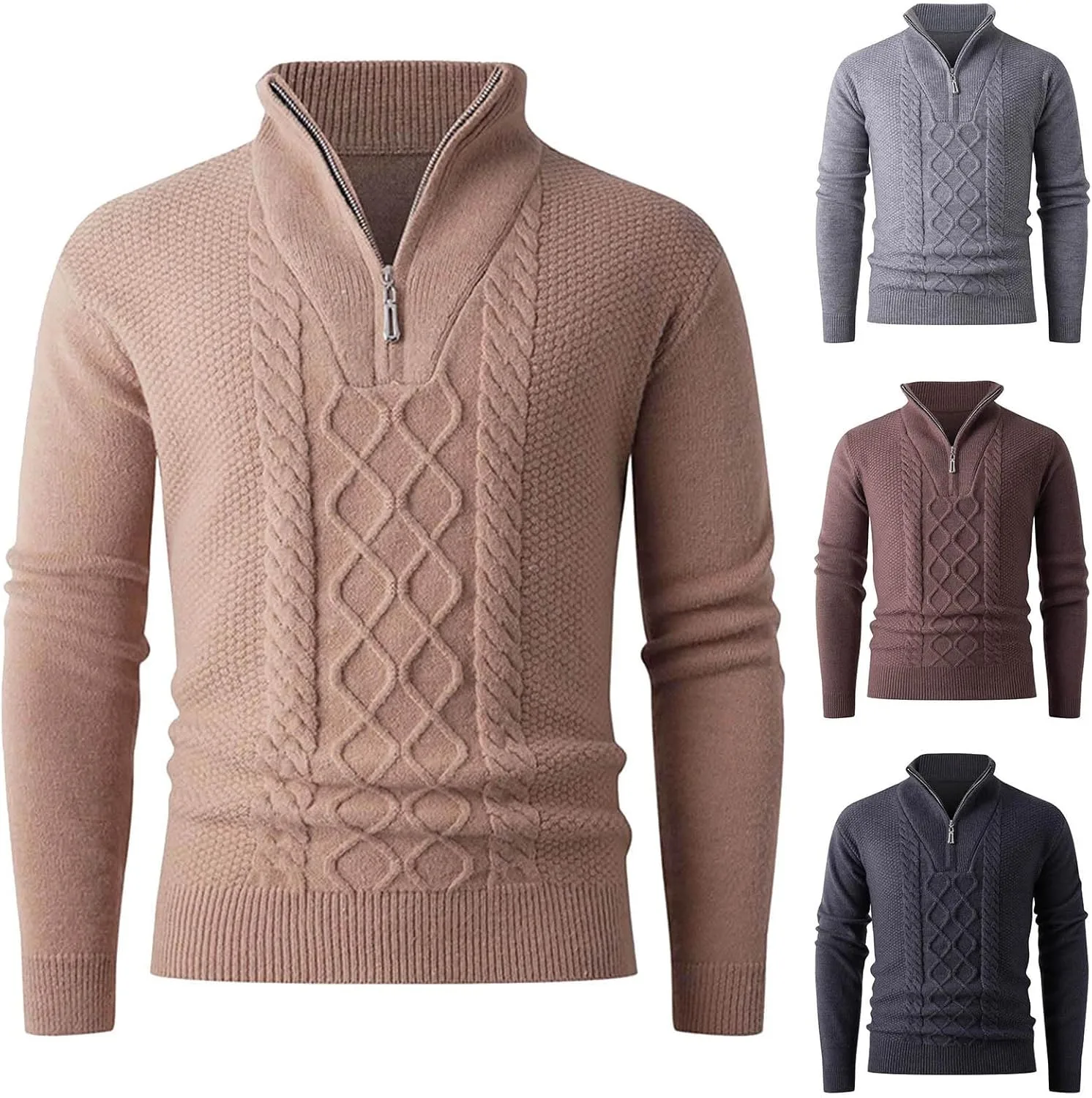 

Мужской свитер с четвертью молнии Slim Fit вязаный водолазка