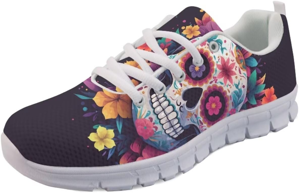 

Кроссовки Forchrinse для женщин и мужчин, повседневные обувь на шнуровке, дышащие легкие теннисные кроссовки для тренировок и ходьбы, Skull Flower Printed