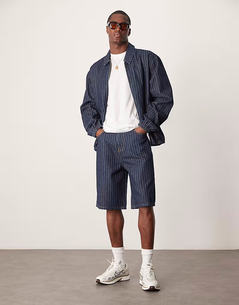 

Длинные джинсовые шорты ASOS DESIGN темно-синего цвета с полосками, комплект