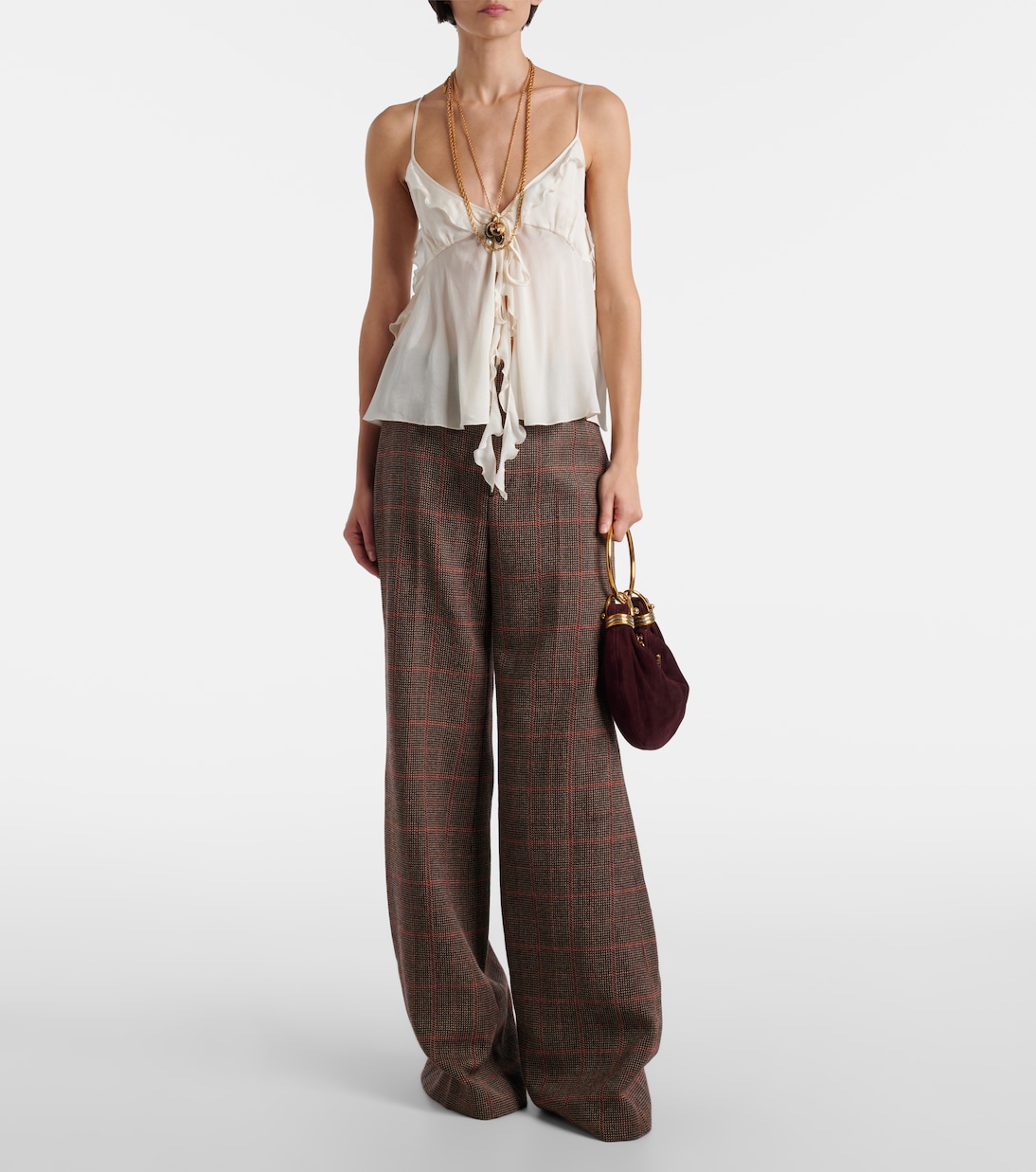 Проверенные высокие шерстяные расклешенные брюки Chloé, Brown - Beige 1 — фото 2