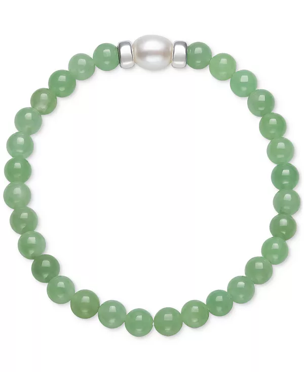 

Браслет из бусин окрашенного зеленого нефрита и культивированного пресноводного жемчуга (7 мм) из стерлингового серебра Macy'S, jade