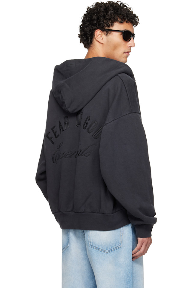 Fear Of God Essentials Черная классическая толстовка на молнии с вышивкой на тему праздников — фото 3