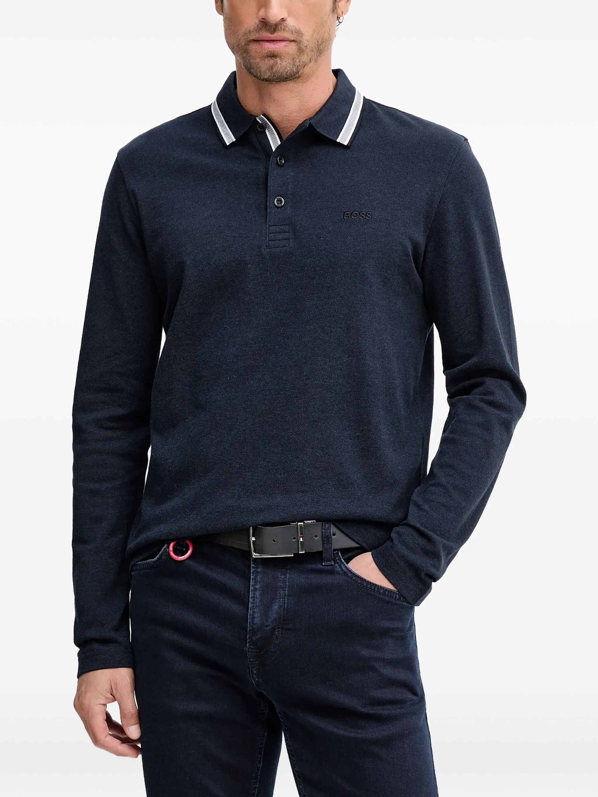 

Рубашка поло с длинными рукавами на пуговицах Boss, синий