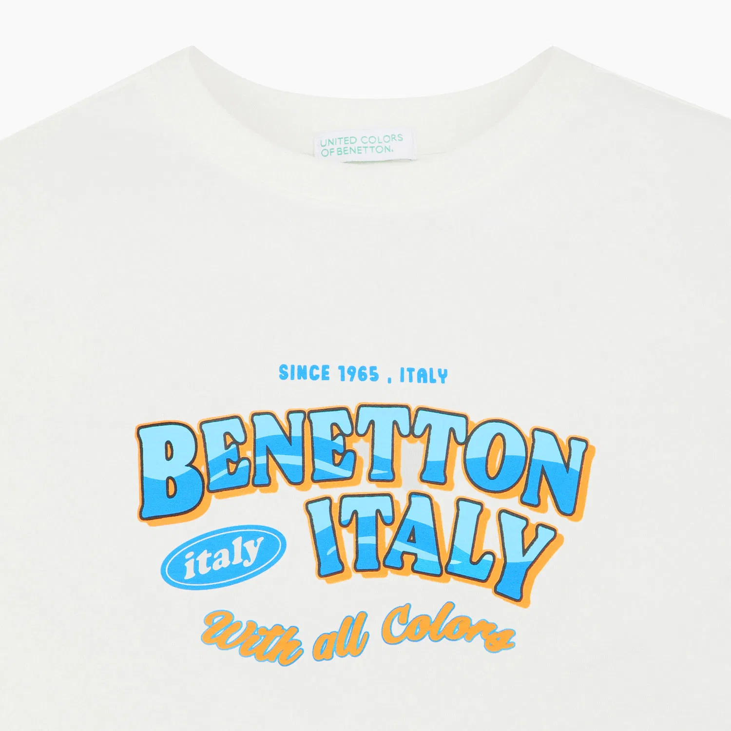 Детская функциональная футболка с графическим принтом белая от Benetton Kids — фото 3