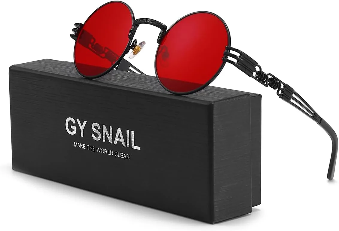 

GYsnail Make the world clear Круглые поляризованные солнцезащитные очки в стиле стимпанк для мужчин, круглая металлическая оправа, очки в стиле хиппи, Red