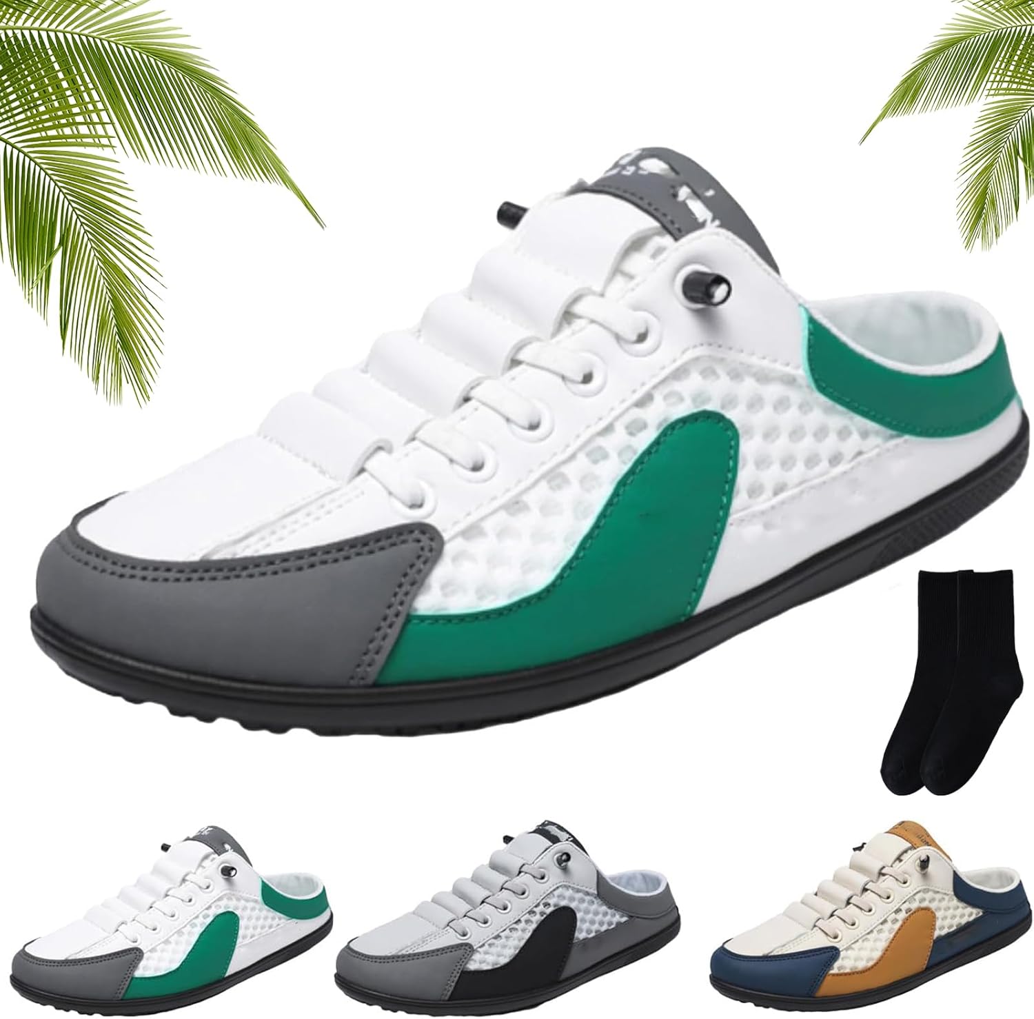 

Мужские слипоны XYLAWAVE из дышащей сетки, летние закрытые мюли для прогулок, мужские лоферы, повседневные легкие тапочки с открытой задней частью, обувь без пятки для офиса и вождения, зеленый