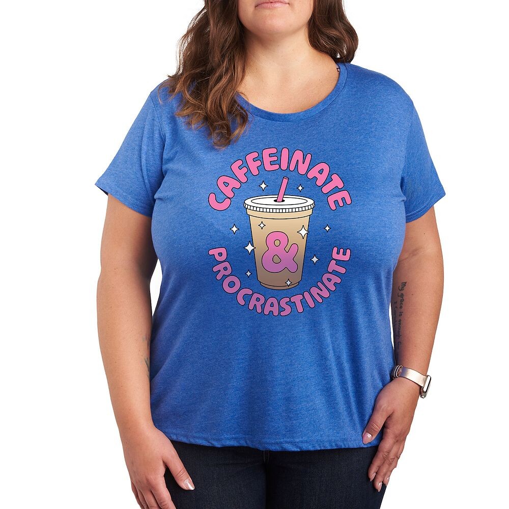 

Футболка с изображением кофеината и прокрастинации Plus Licensed Character, цвет Heather Royal Blue