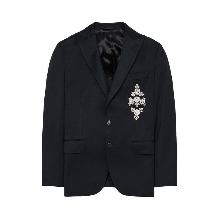

Куртка Simone Rocha Embellished Longline Plunge Jacket Black/Clear, черный