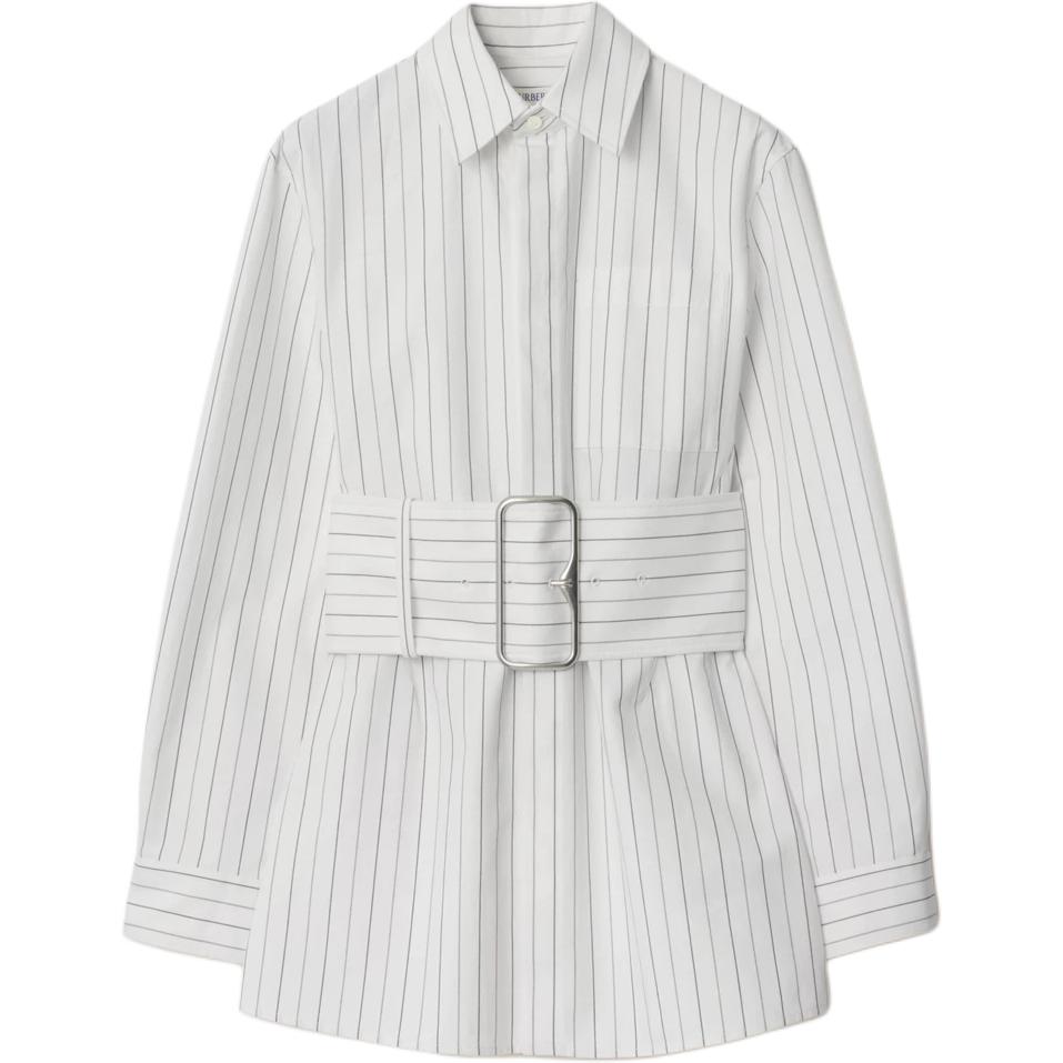 Рубашка Burberry хлопковая полосатая, белый — фото 3