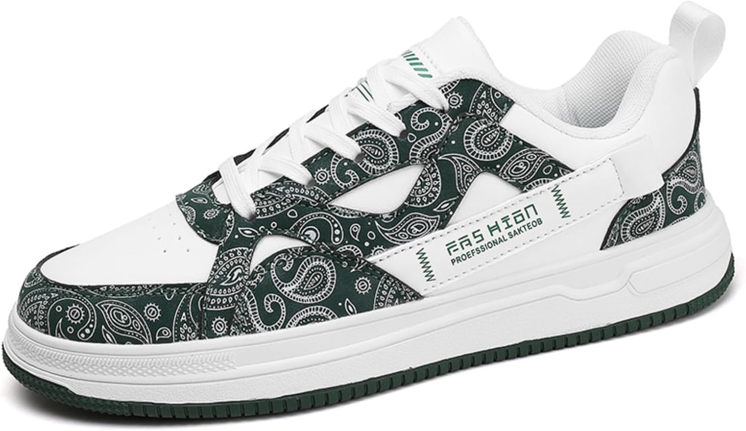 

Мужские повседневные кроссовки с принтом пейсли, стильные низкие кеды на шнуровке, дышащие модные кроссовки для ежедневной носки Aokisx, белый/зеленый