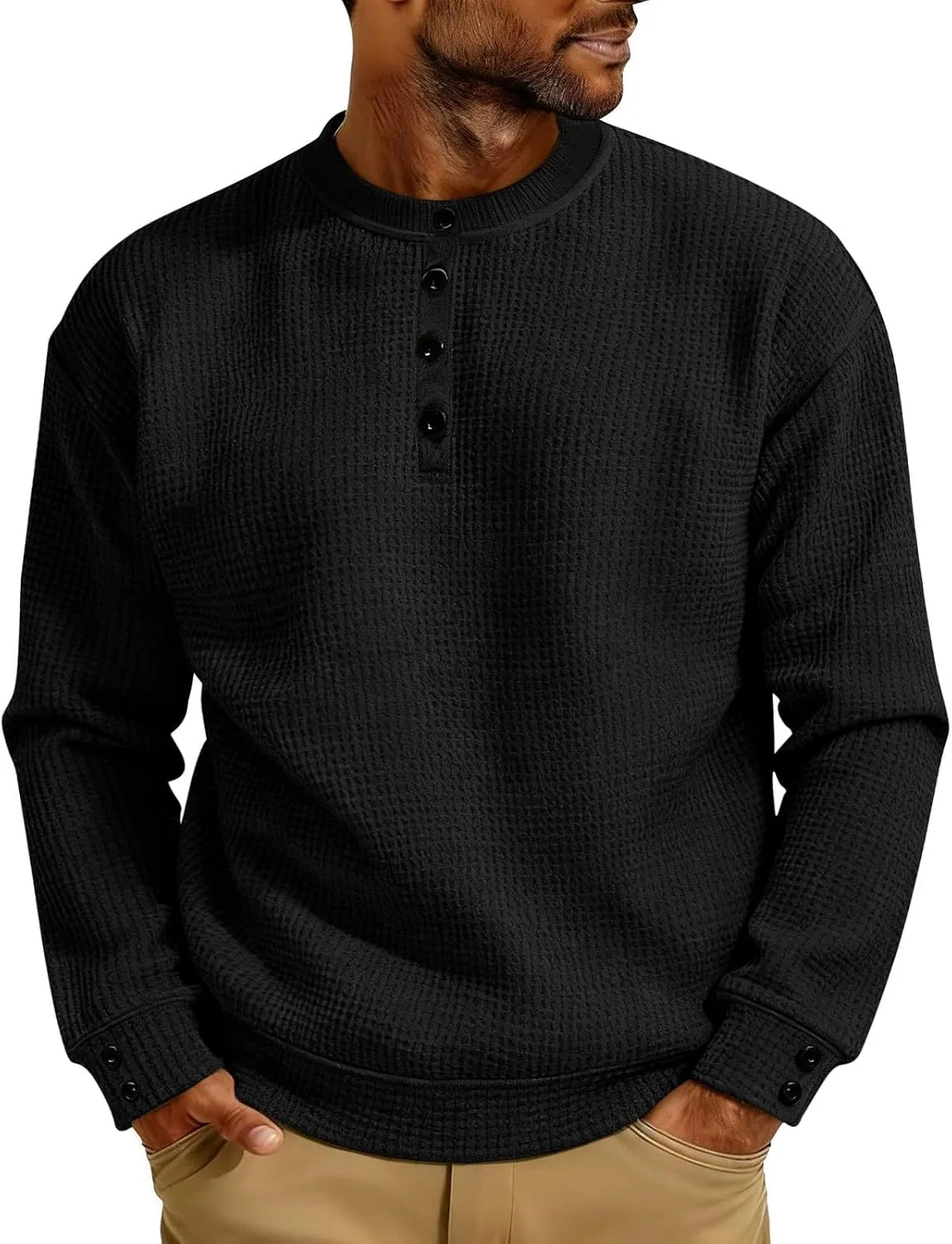 Мужская футболка-поло Waffle Henley, черный