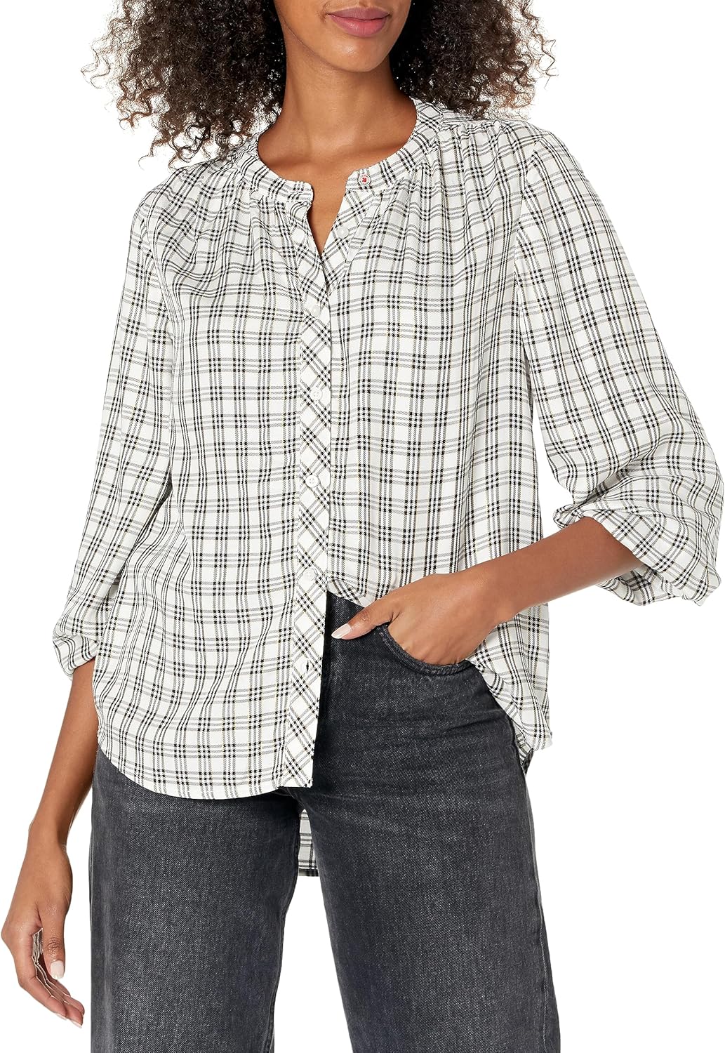 

Женская клетчатая рубашка с люрексом от Tommy Hilfiger на пуговицах, Ivory Multi