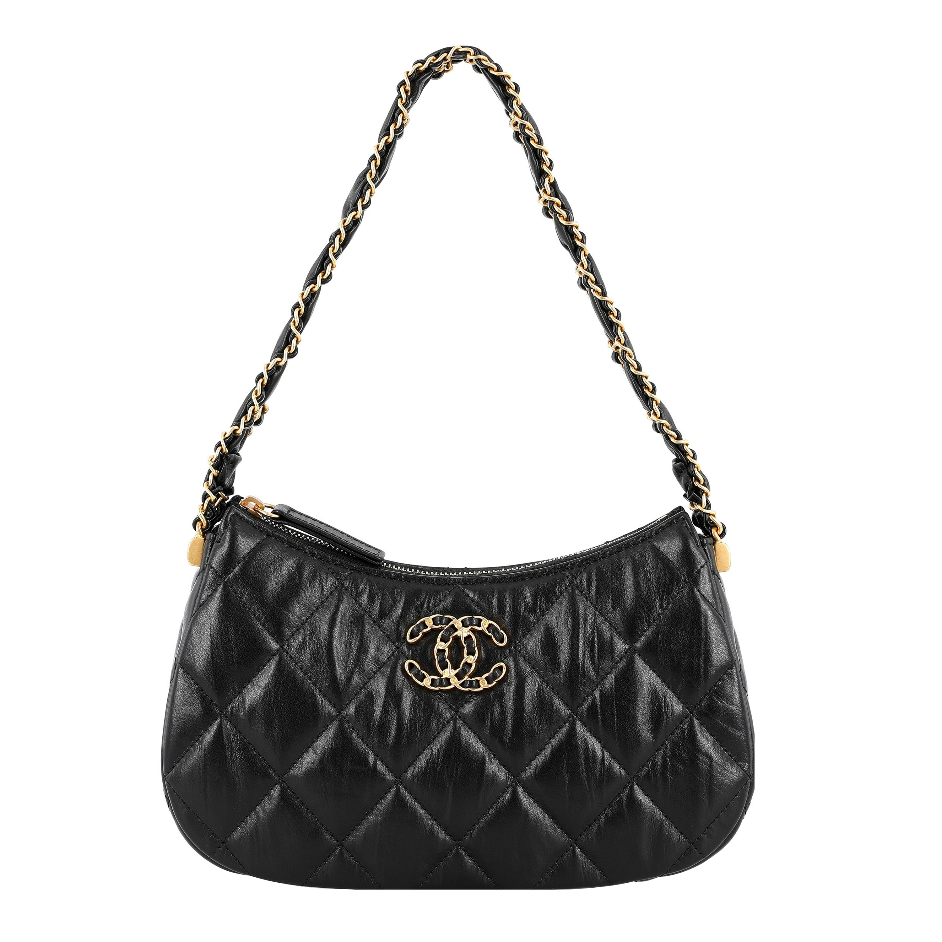 

CHANEL Сумка через плечо из коровьей кожи, сумка-хобо, женская, черная