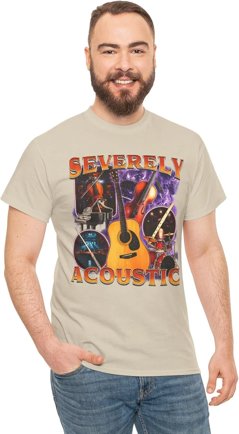 Футболка с принтом "Severely Acoustic Funny Meme Musician", футболка с юмором "Funny Unhinged Autistic" GENERIC, Sand — фото 4