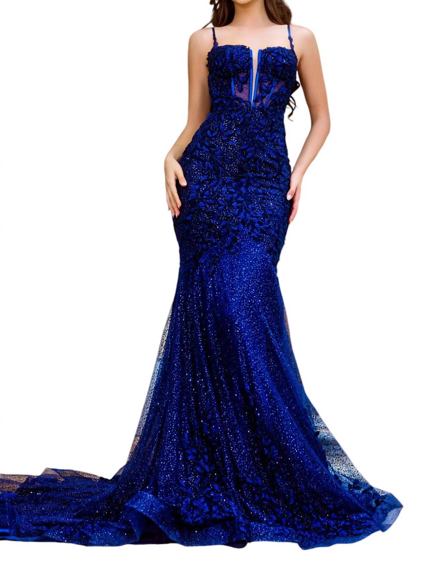 

Платье-русалка с цветочными аппликациями в темно-синем цвете PORTIA&SCARLETT