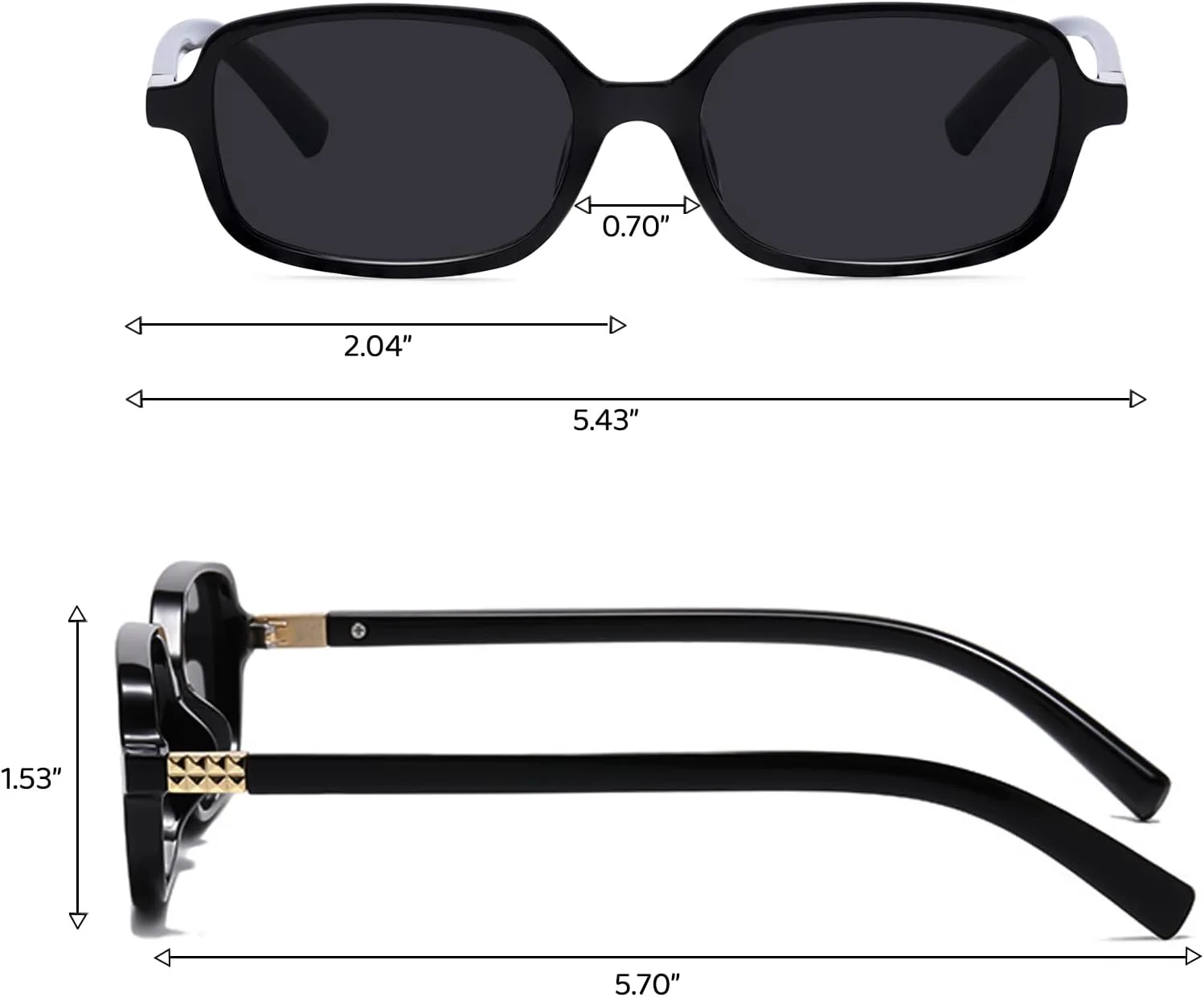 

Ретро-солнцезащитные очки прямоугольной формы для женщин. Модные винтажные очки прямоугольной формы в маленькой квадратной оправе Tskestvy, Black Frame/ Black Lenses