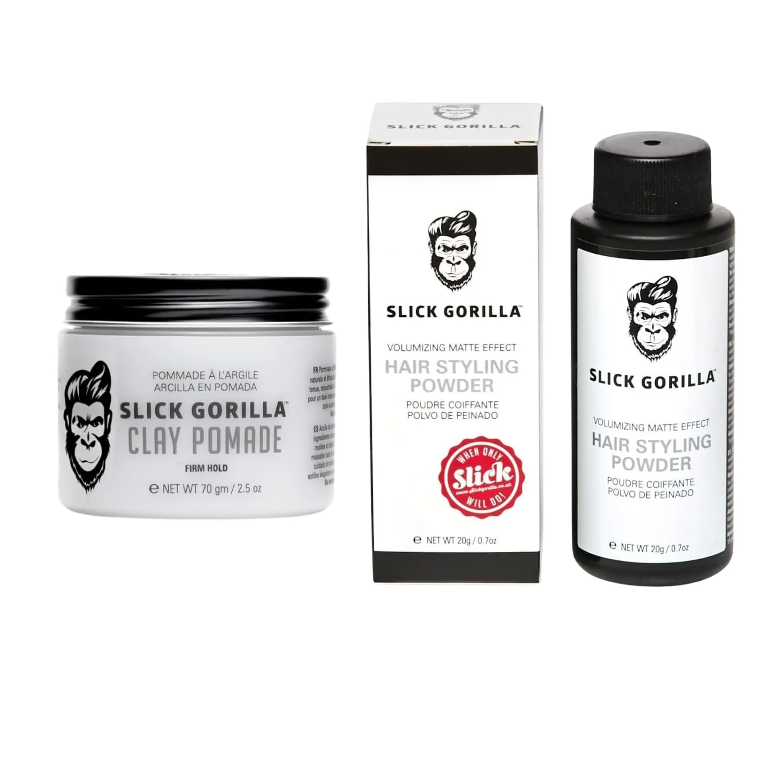 Набор для укладки Slick Gorilla Texture & Hold для мужчин - Глиняная помада (2,5 унции) + Пудра для укладки (0,70 унции): матовый финиш, сильная фиксация на весь день, придает объем и текстуру, легкая формула без эффекта жирности.