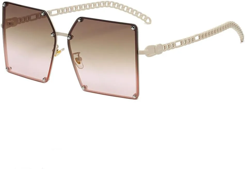 

Солнцезащитные очки с градиентным переходом цвета, металлическая оправа большого размера, заклепки на стекле, дужки из сплава, оправа в виде цепочки KTUCN, Brown Pink